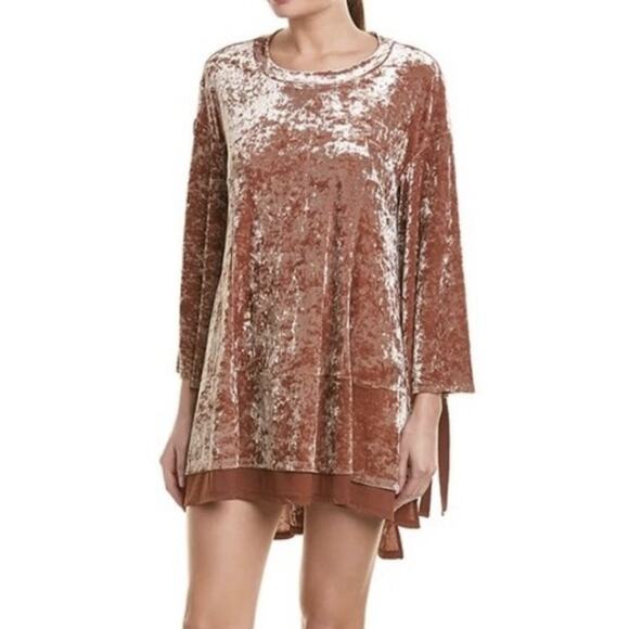 Hot As Hell HAH Phat City Crushed Velvet Bell Sleeve Mini Dress Tunic Pink Small - Picture 1 of 13